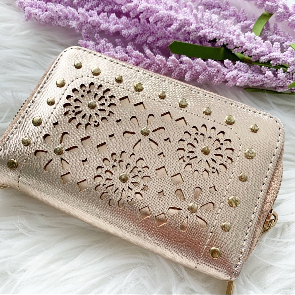 Gold double zipper clutch wallet